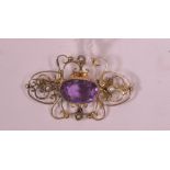 Amethyst and seed pearl brooch