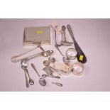 Silver items including napkin rings and spoons