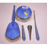 Blue enamel and silver dressing table items