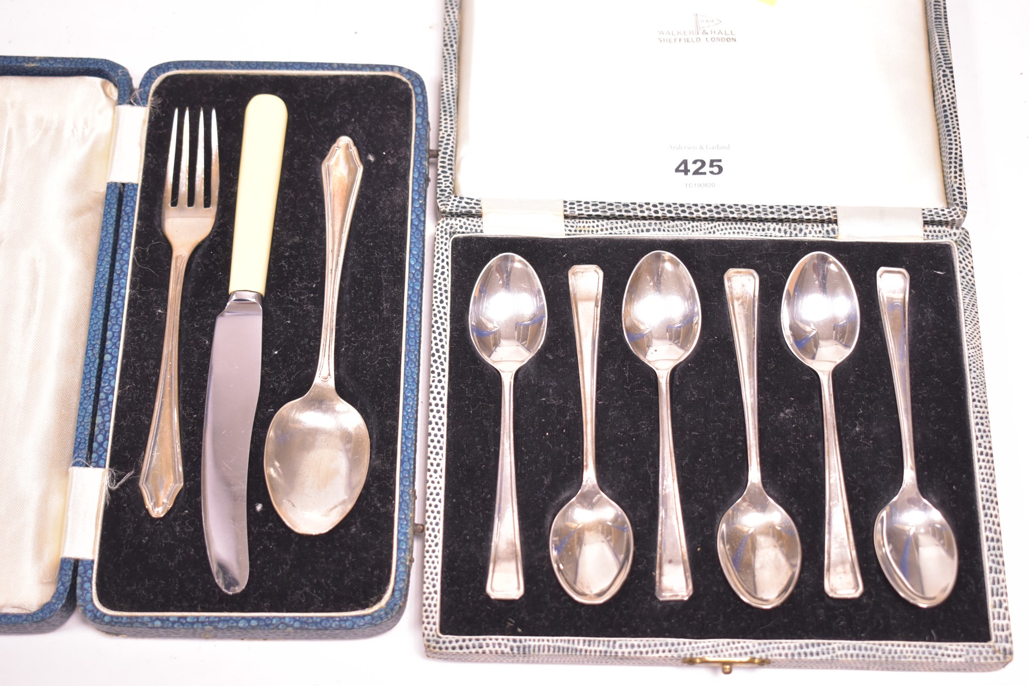 Silver teaspoons and christening set