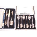 Silver teaspoons and christening set