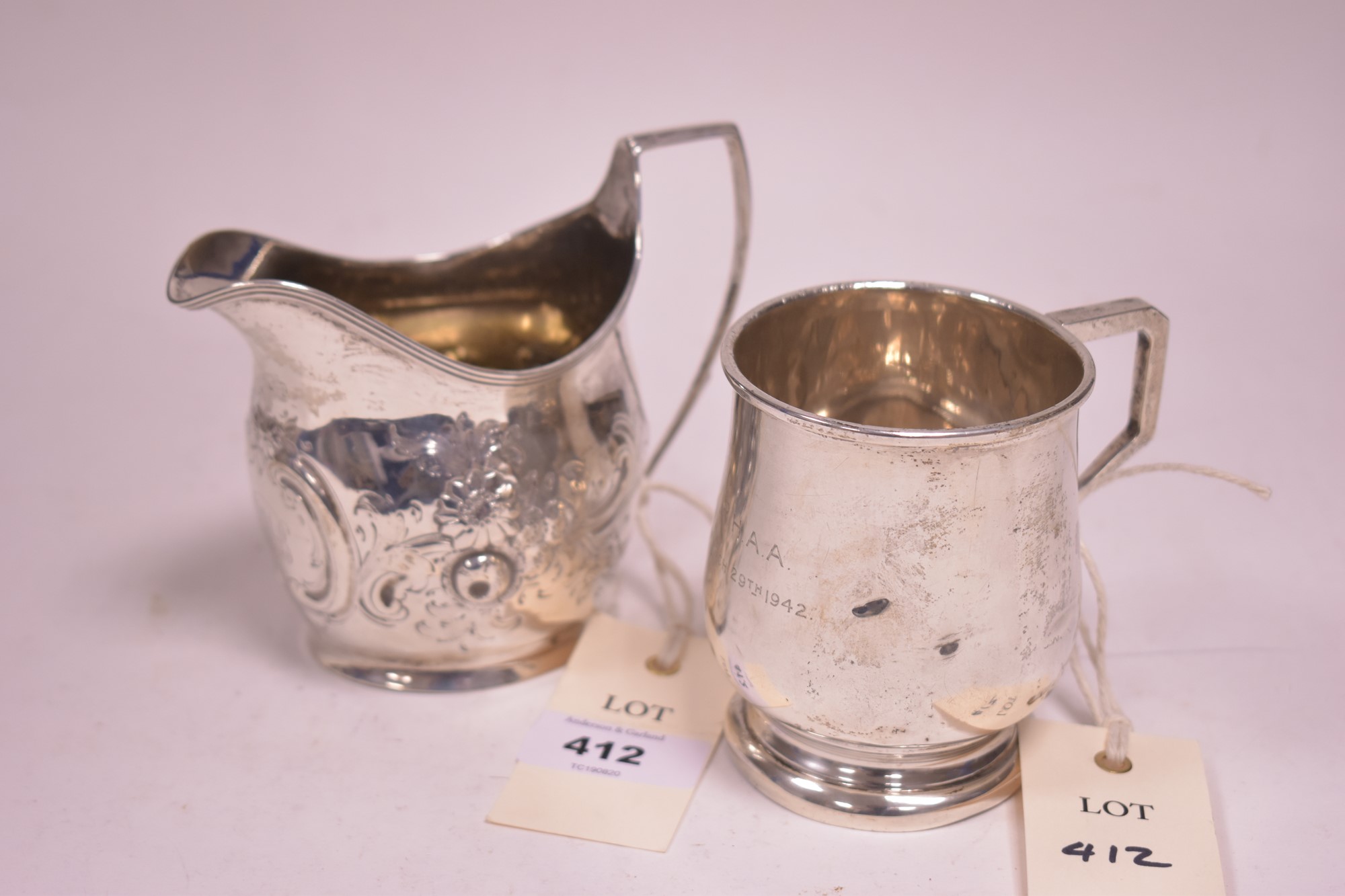 Silver jug and mug