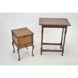 Early 20th Century oak occasional table and a walnut workbox