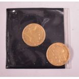 Two gold half sovereigns