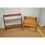 A mahogany planter and stained pine hanging shelves