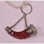 Cranberry glass horn pattern scent bottle