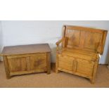 Mid 20th Century oak monks bench and a blanket chest
