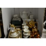 Two trays of mixed tea sets