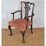 Georgian style carved mahogany elbow chair