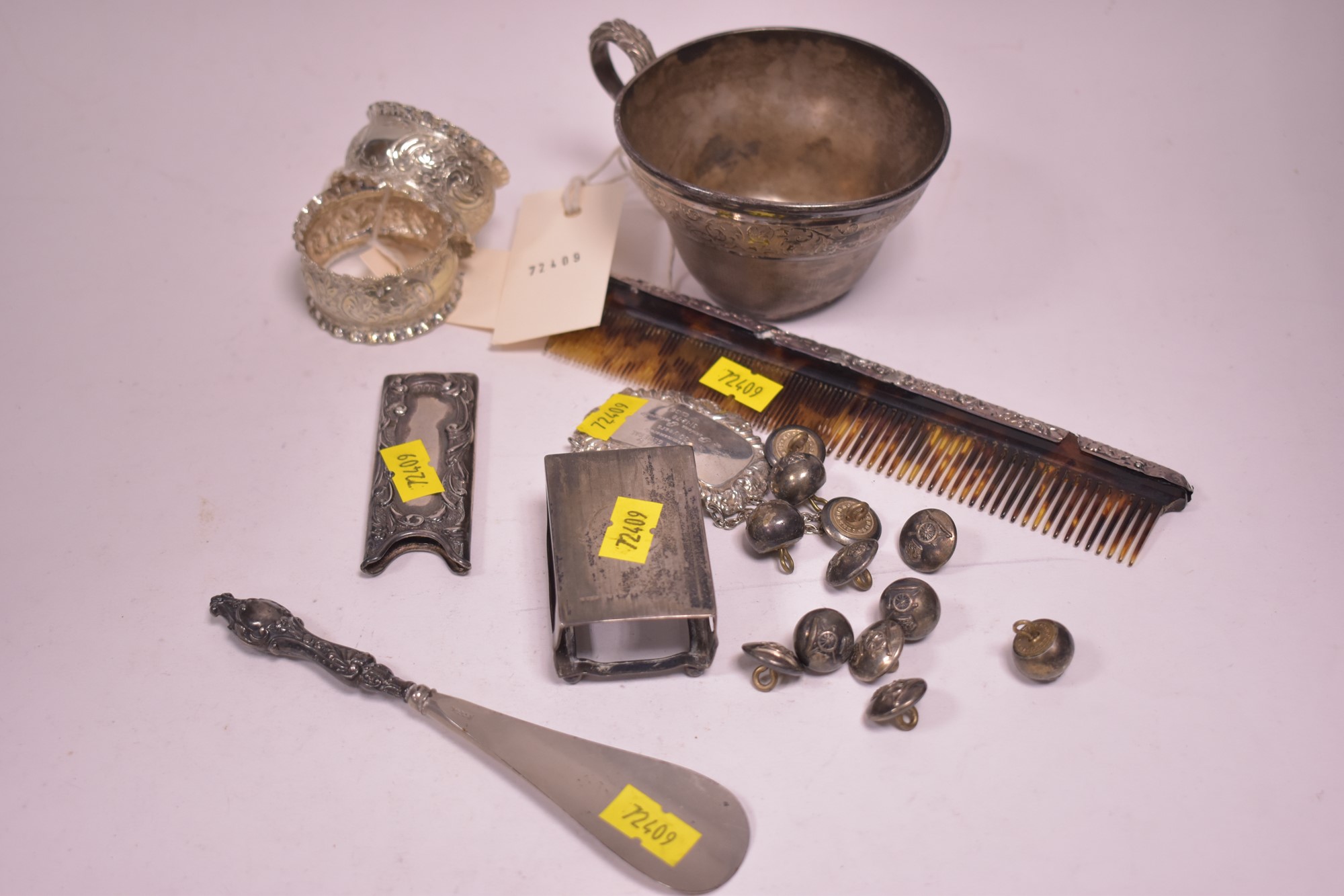 A selection of silver and other items