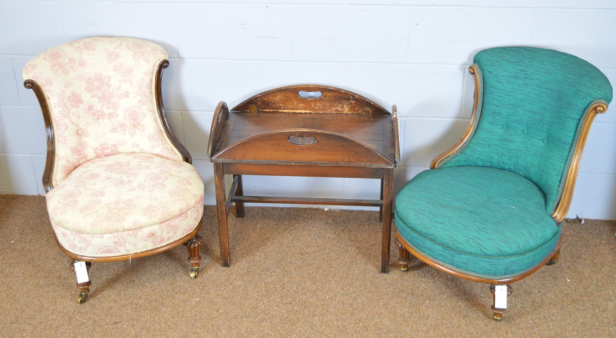 Pair of Victorian nursing chairs / Butlers tray on stand