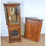 A 19th Century oak corner cabinet; A wall display cabinet; Asian hardwood bedside cabinet.(3)