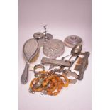 Silver dressing table and other items, and stone beads