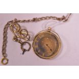 Gold fob watch and gilt brooch mount and chain