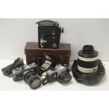Vintage cameras and lenses.