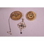 Two Victorian brooches and an Edwardian pendant