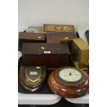 Antique wooden boxes, Garrard clock etc