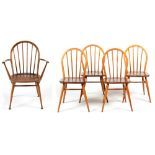 Ercol: five elm dining chairs