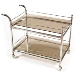 Mid Century Chrome And Smoked Glass Double Level Trolley