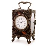 Silver mounted tortoiseshell dressing table timepiece