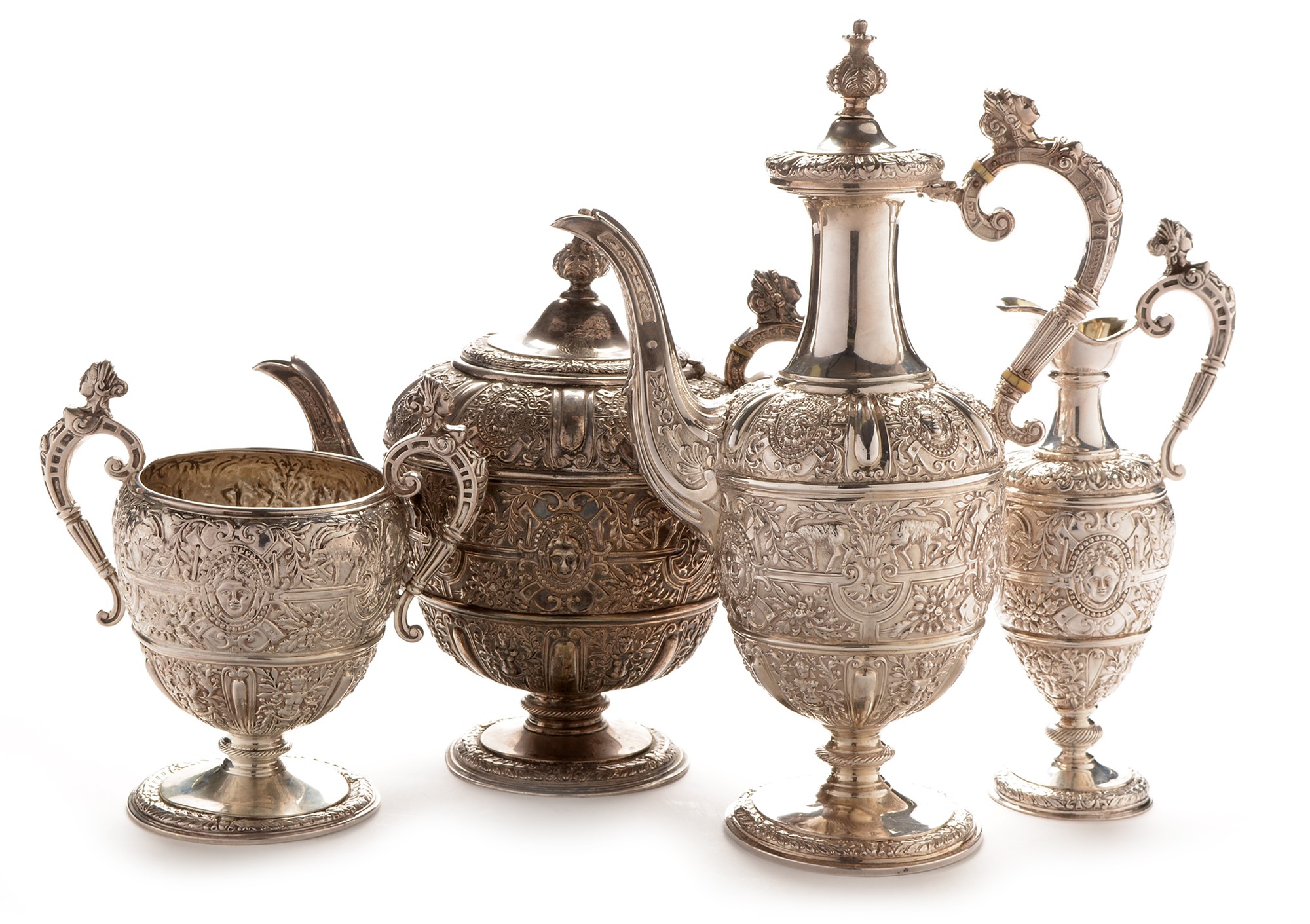 Victorian silver Cellini pattern four piece tea service