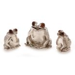 A set of tree frog pattern condiments by William Comyns & Co