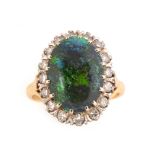 Black opal and diamond cluster ring