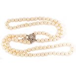 Cultured pearl choker necklace with diamond clasp and drop