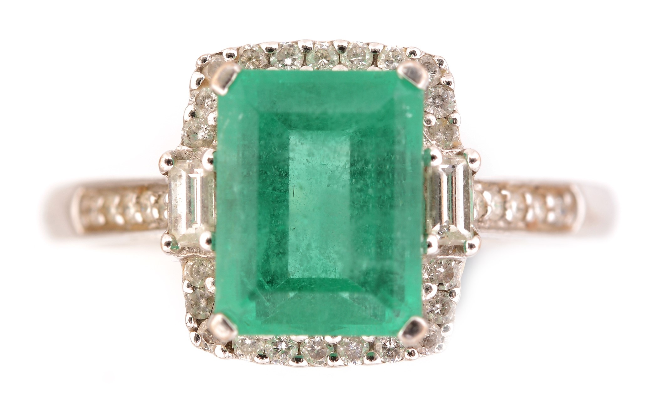 Emerald and diamond cluster ring