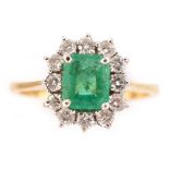 Emerald and diamond cluster ring