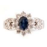 Sapphire and diamond cluster ring