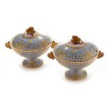 Pair English porcelain sauce tureens and covers