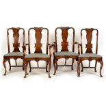 Four 19th Century Queen Anne style walnut and crossbanded dining chairs