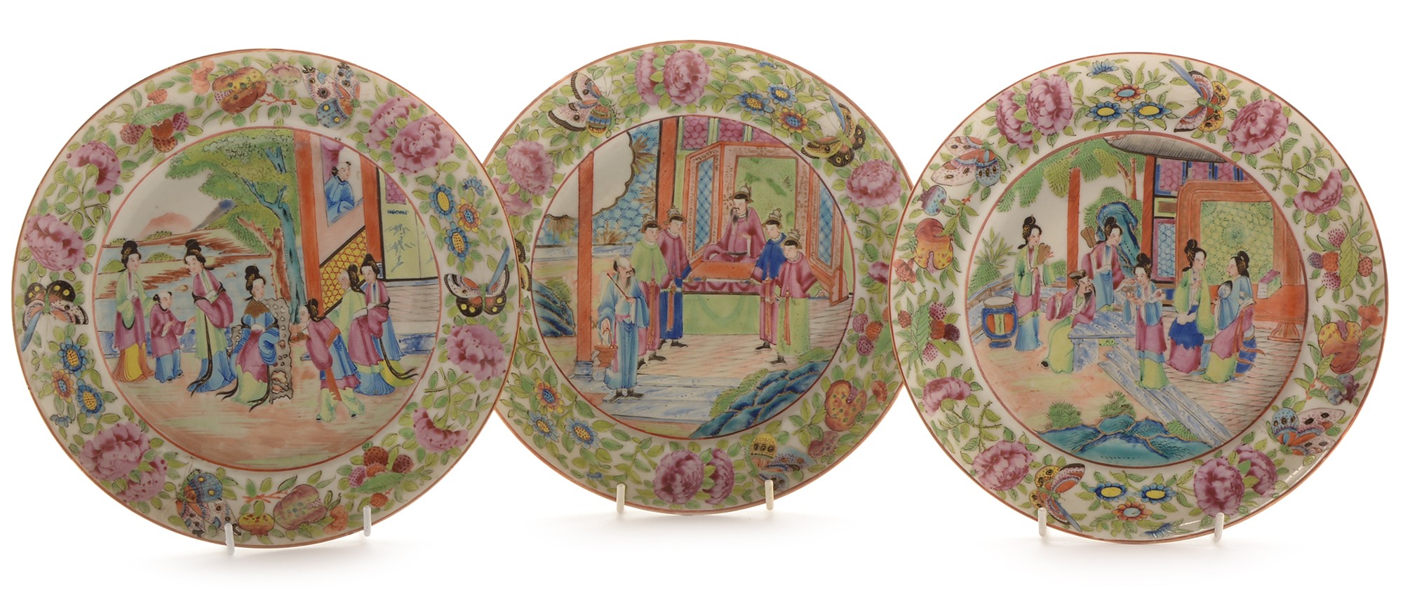 Three Cantonese famille rose plates