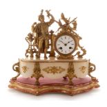 French gilt metal and alabaster mantel clock