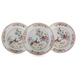 Three Chinese famille rose plates