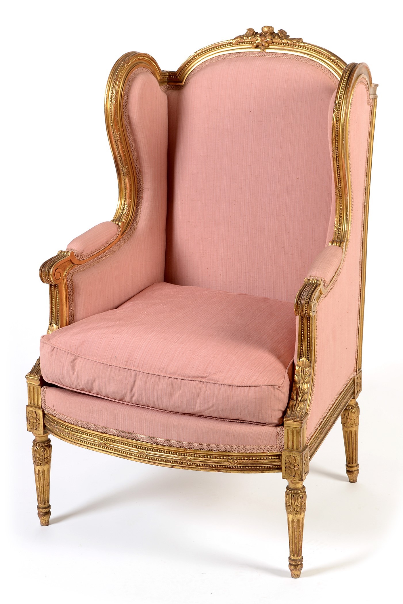 Louis XVI style giltwood wingback armchair
