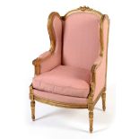 Louis XVI style giltwood wingback armchair