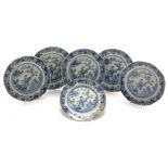 Set of six Chinese export ware blue and white plates