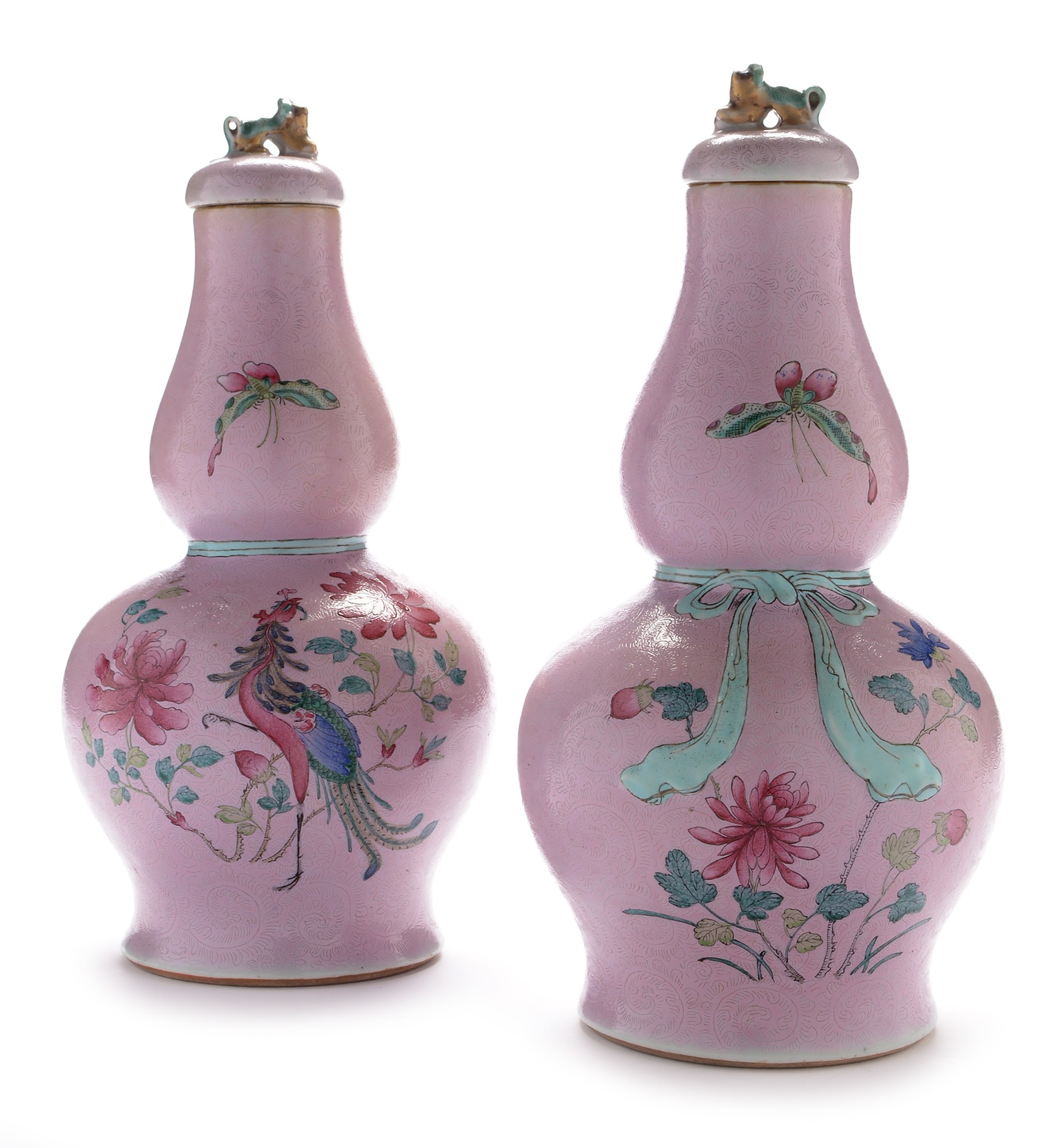 Pair of Chinese famille rose vases and covers
