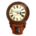 R Thompson, Newcastle - oak carved drop dial wall clock