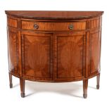 Sheraton revival satinwood and rosewood banded demilune commode