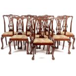 Set of eight mahogany Chippendale style dining chairs