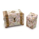 Mother of Pearl tea caddy and etui