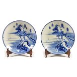 Pair of late 19th Century Japanese blue and white chargers