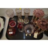 Mixed glassware including cranberry glass