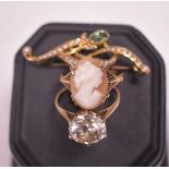 Edwardian brooch, cameo ring and CZ ring