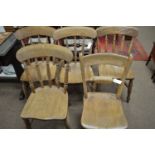 Four early 20th Century ash dining chairs and another