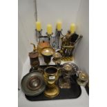 Mixed brass, copper, pewter and silver plate