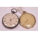 Silver pocket watch and a gilt cased pocket watch